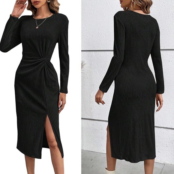 Dresses & Skirts - Long Sleeve Black Midi Dress, Size Medium, LBD